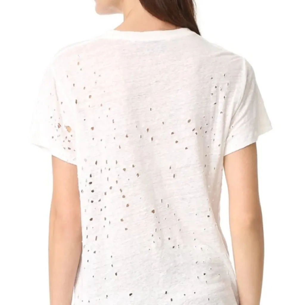 IRO XS Cream White Sija Distressed Linen Short Sleeve T-Shirt Top - Image 3