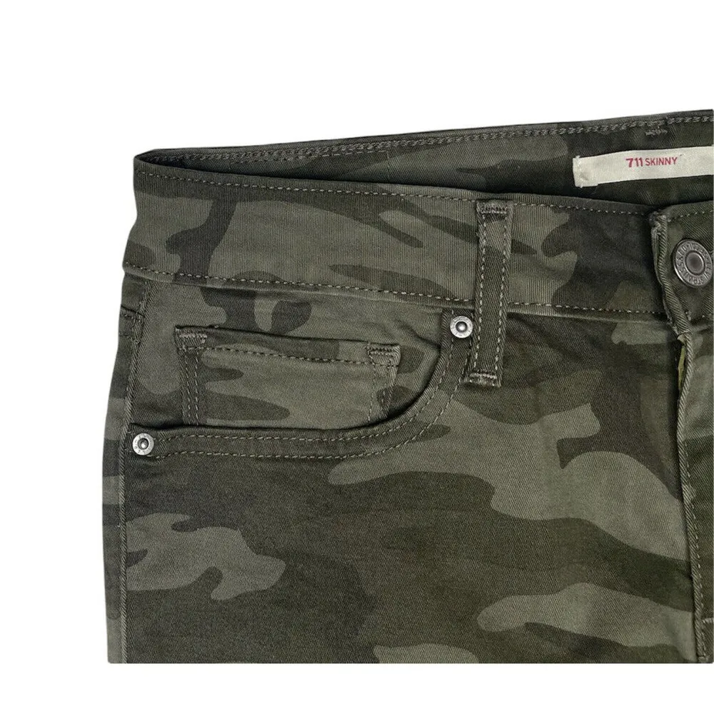 Womens Levi's 711 Skinny Green Camo Stretch Ankle Denim Jeans Size 28 - Image 4