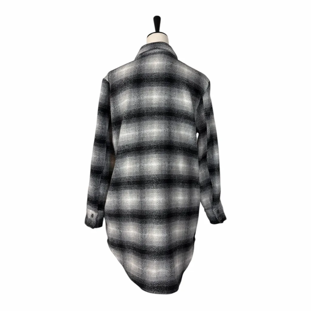 BB Dakota Steve Madden Women’s Size Medium Plaid Flannel Longline Shacket Coat Black - Image 4