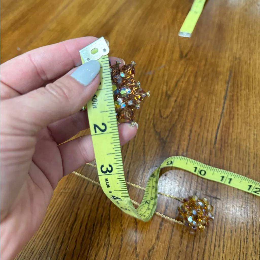 Vintage Amber Aurora Borealis Crystal Bead Jewelry Set, Brooch Pin & Necklace Orange - Image 9