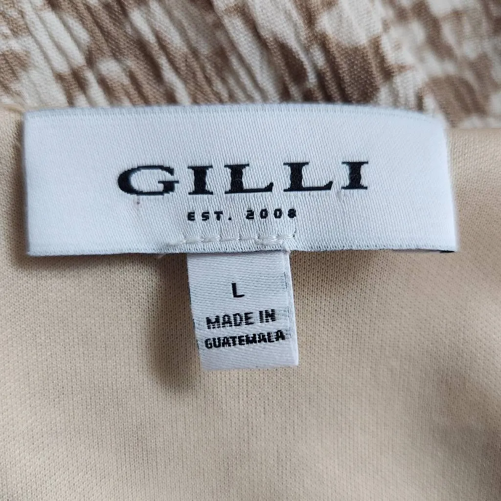 Gilli Tan Cream Floral Mini Babydoll Dress Size Large Wedding Guest Dress - Image 6