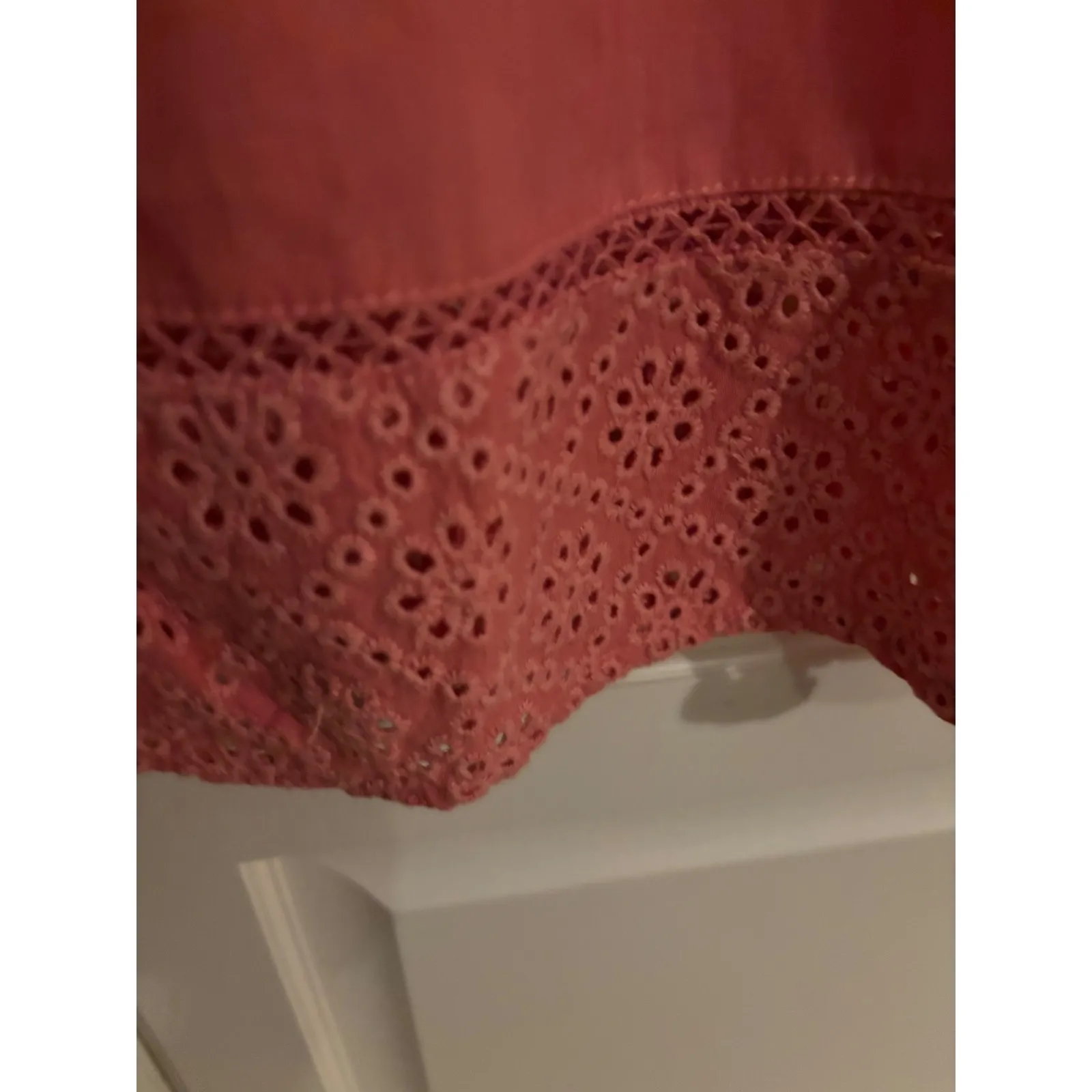 Coral Bay Petite Womens PM Pink 3/4 Sleeve Button Down Eyelet Blouse Top - Image 4