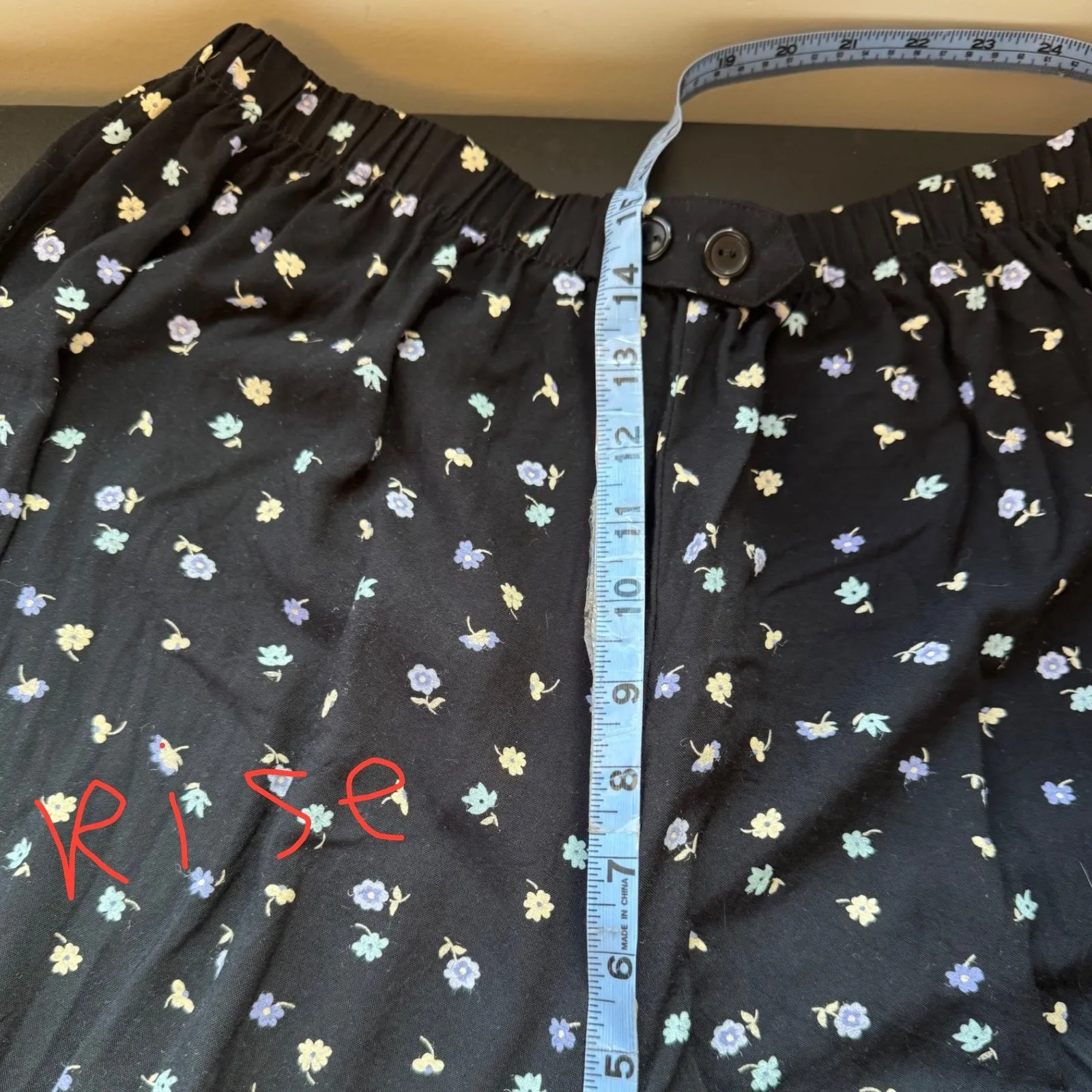 Vintage Hillard Hanson sz 1X Womens Dainty Floral High Rise Button Front Pants Black - Image 6