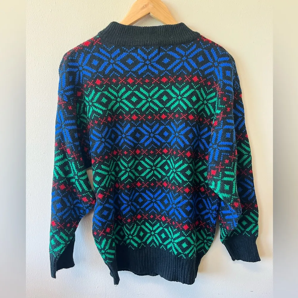 Urban Outfitters Vintage Renewal Black Multicolor Snowflake Ski Knit Sweater - Image 3