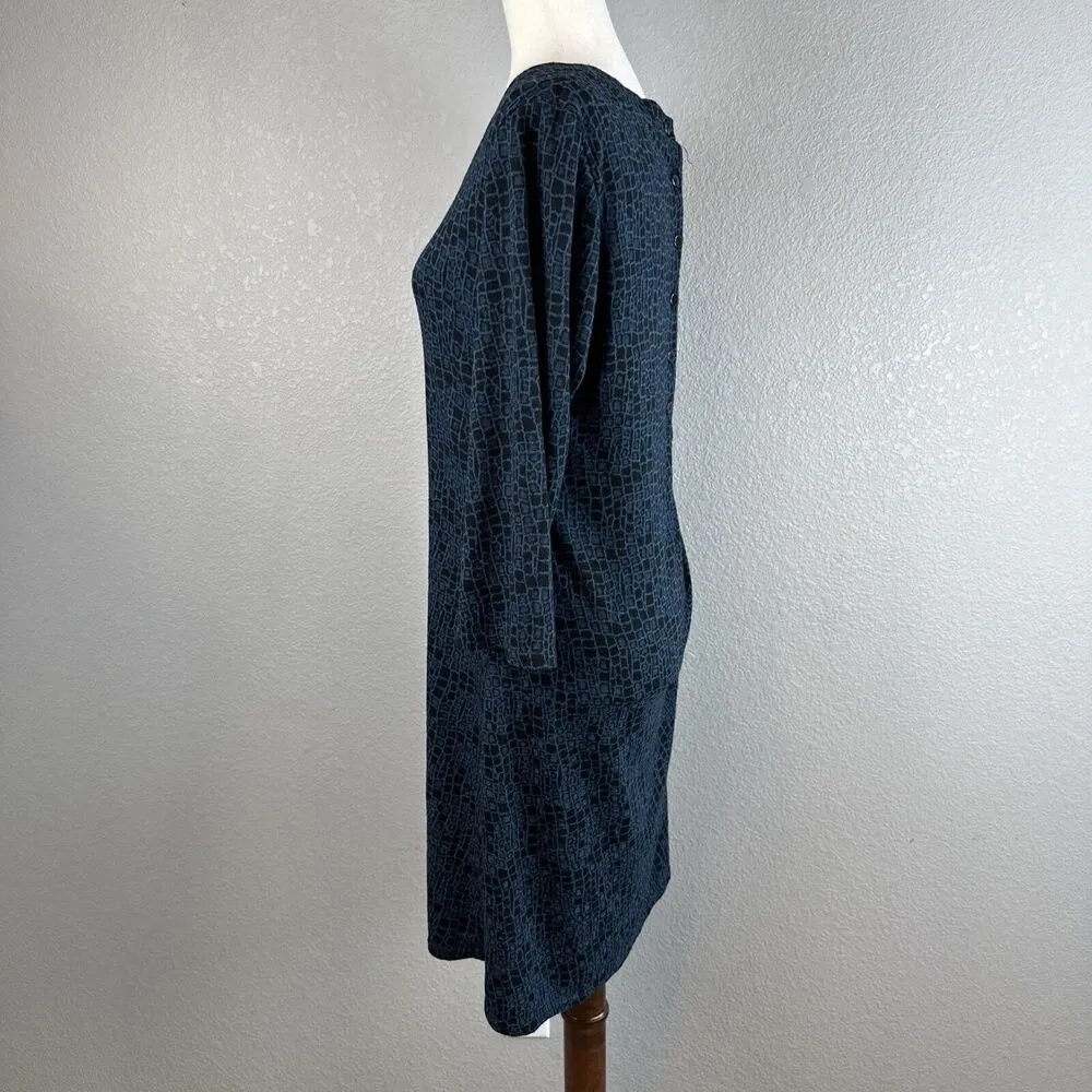 Cut Loose Womens 3/4 Sleeve Scoop Neck Dress Size M Blue Black Jersey Knit Size M - Image 4