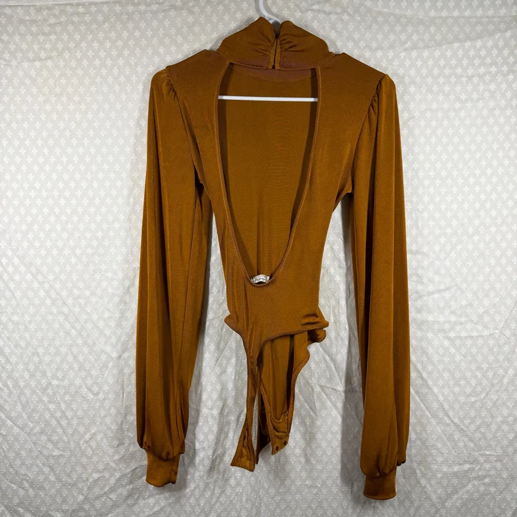 Free People Intimately Orange Gold Turtleneck Bring It Back Bodysuit - Image 5