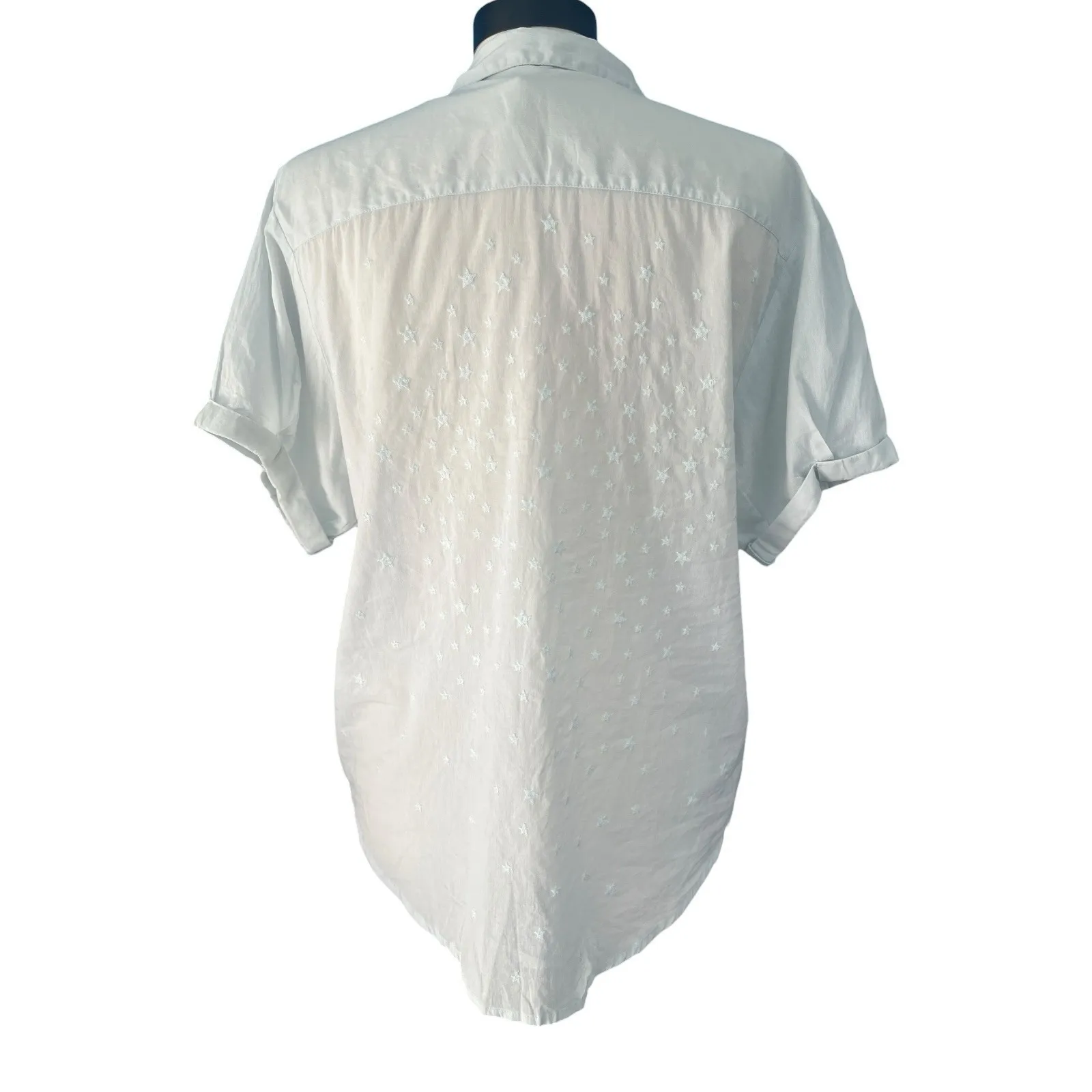 Love Stitch Star Embroidered Button Up Lightweight Cuffs Shirt Med Y2K Soft Girl - Image 2