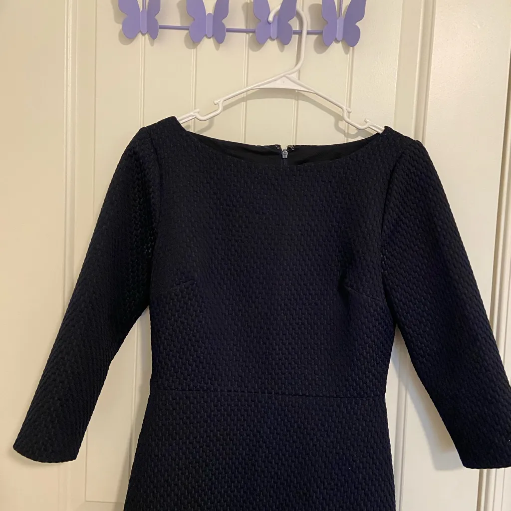 NWOT J. Crew women’s boatneck sheath textured navy blue dress size‎ 2 3/4 sleeve - Image 2