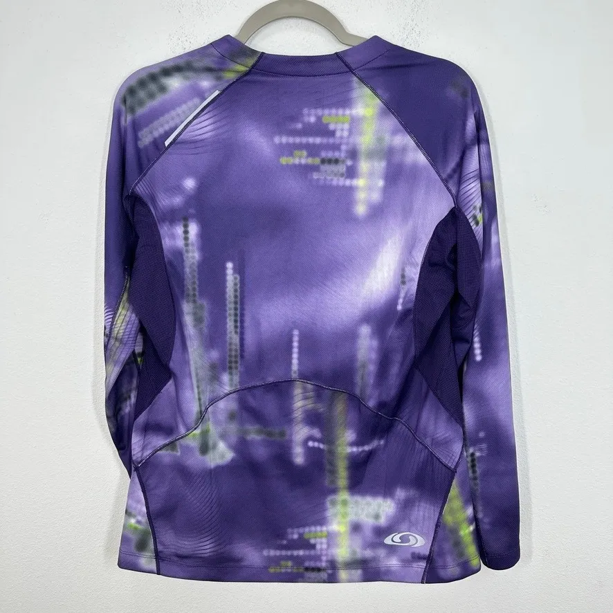 Salomon Women's XL Purple Green Abstract Long Sleeve Reflective Running Top - Image 15