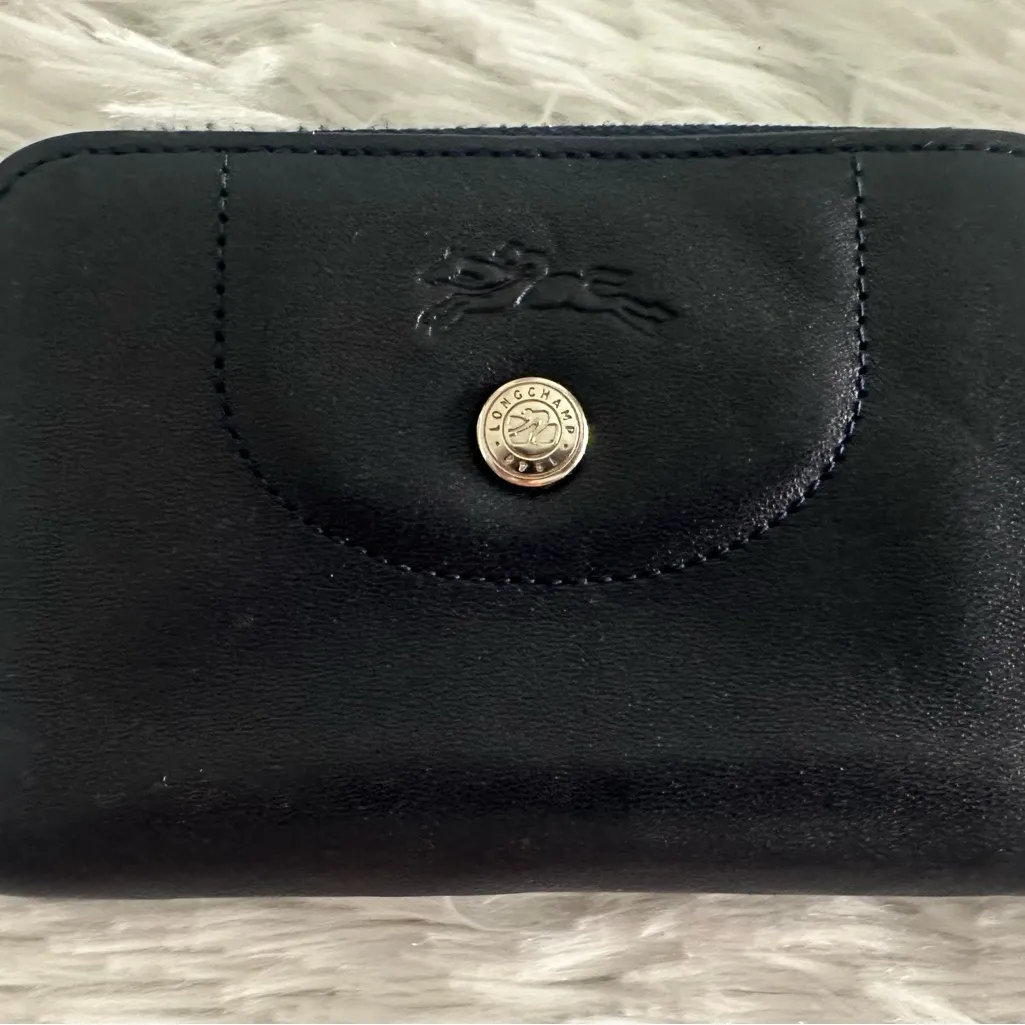 Longchamp leather navy zip around compact wallet Rare HTF‎ - Image 2