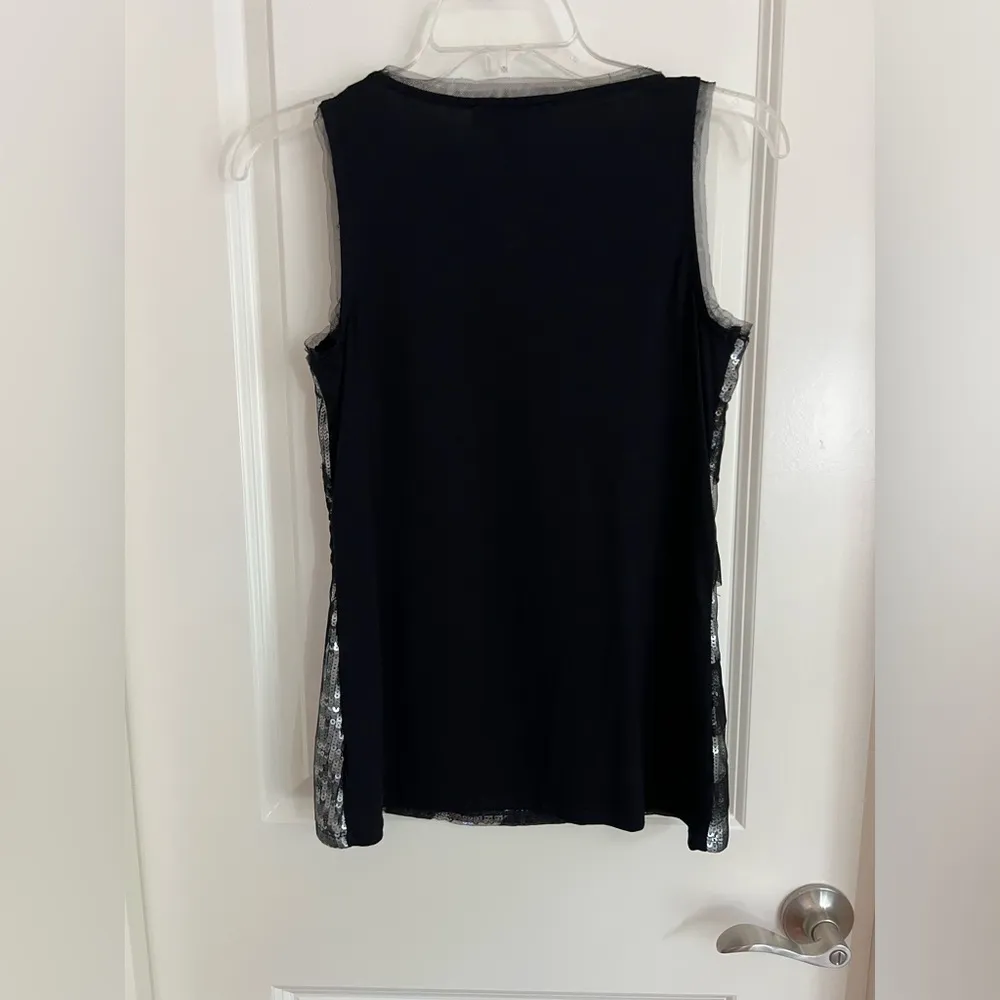White House Black Market Sequin Toile Mesh Bling Top Tank Silver Swiftie - Image 2