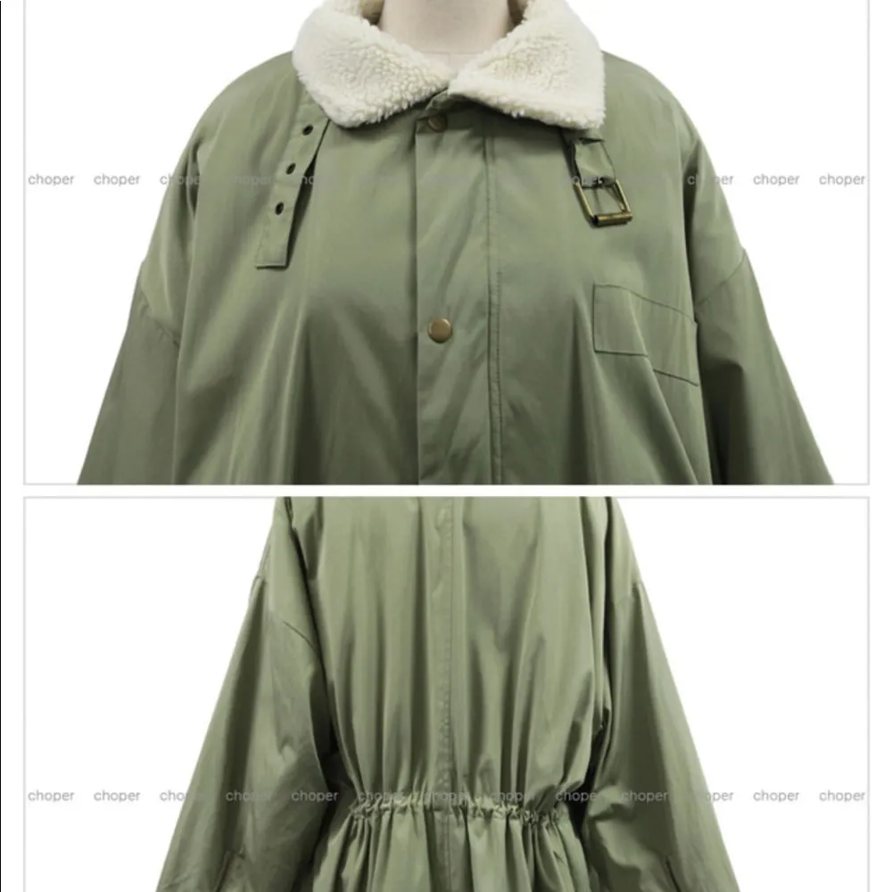 KOREAN BELTED-DETAIL FAUX-FUR SAFARI JACKET - Image 5