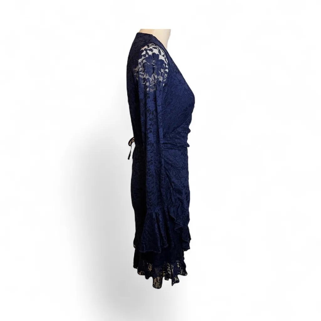 New Hot as Hell HAH Navy Blue Lace Long Sleeve Mini Dress Size Small S True Wrap Orange - Image 2