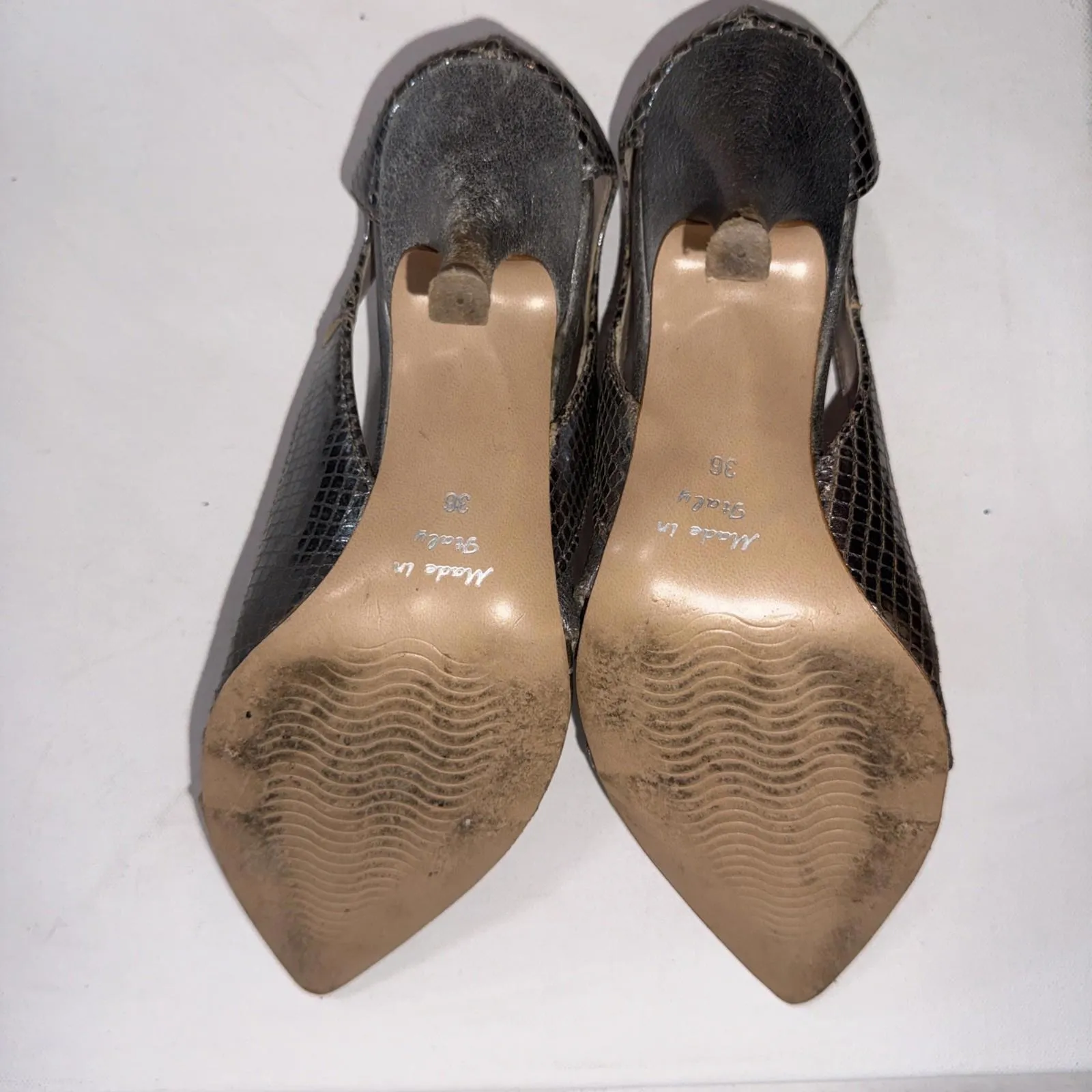 VTG ELIANA BUCCI VERA PELLE Silver Metallic Leather Point Toe Classic Pumps 36 - Image 11