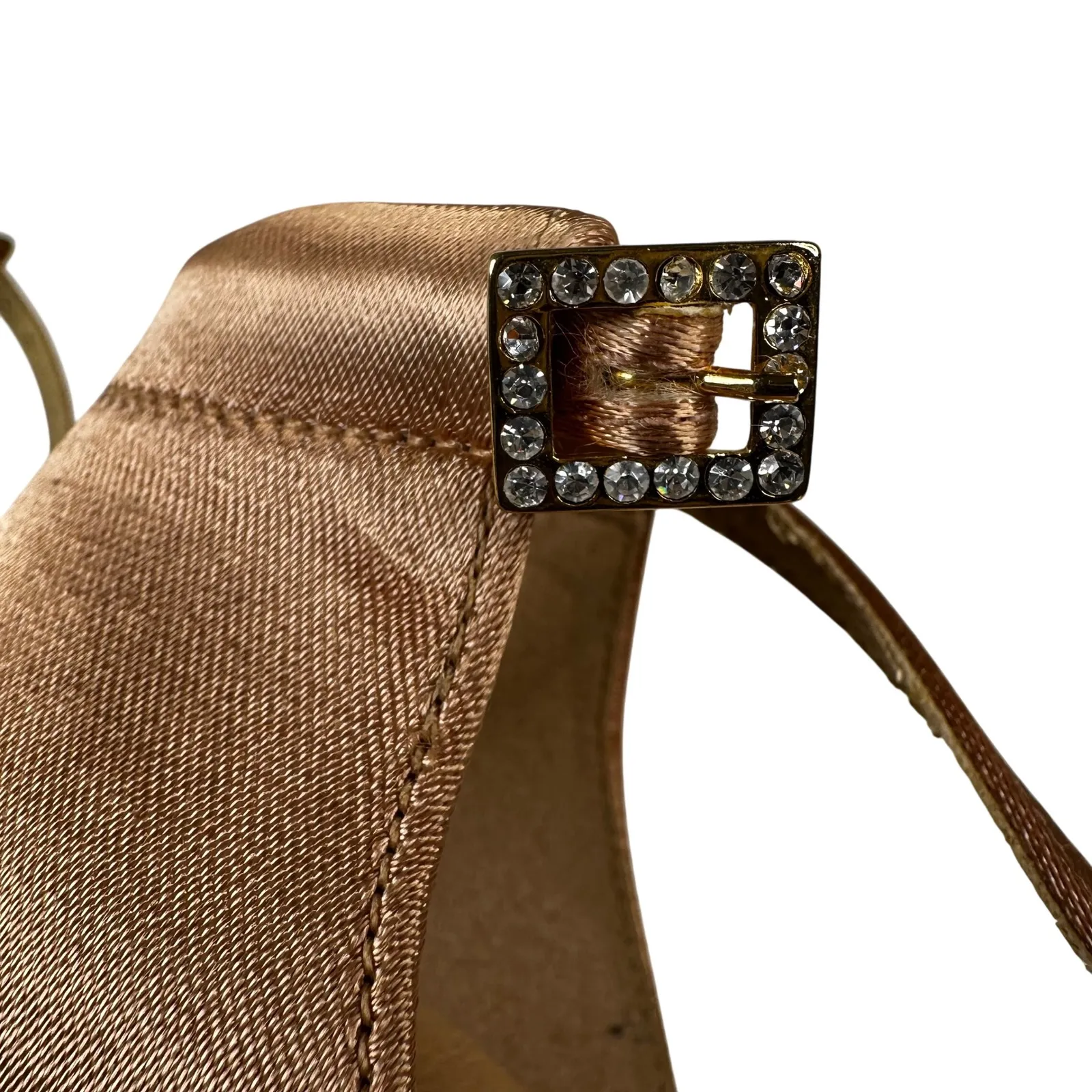Supadance Women's Ballroom Dance Heels Bronze Satin Rhinestone Buckle Size 6.5 Gold - Image 3