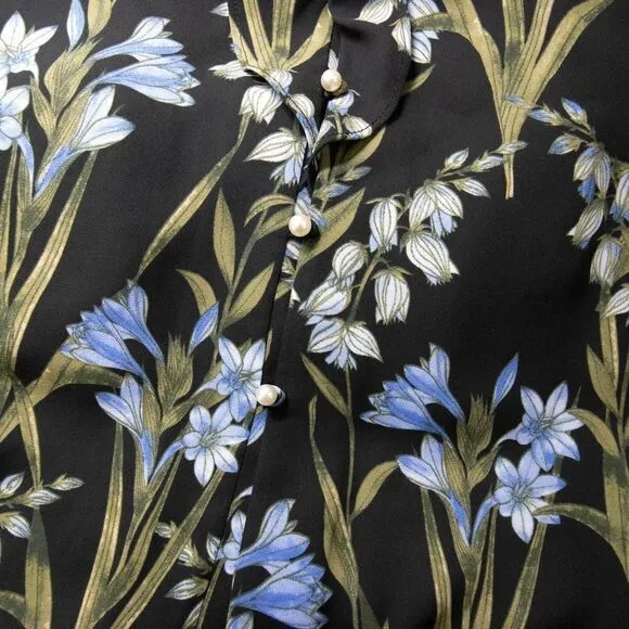 NEW Karl Lagerfeld Paris button-front floral print‎ shirt, S, black+ - Image 6