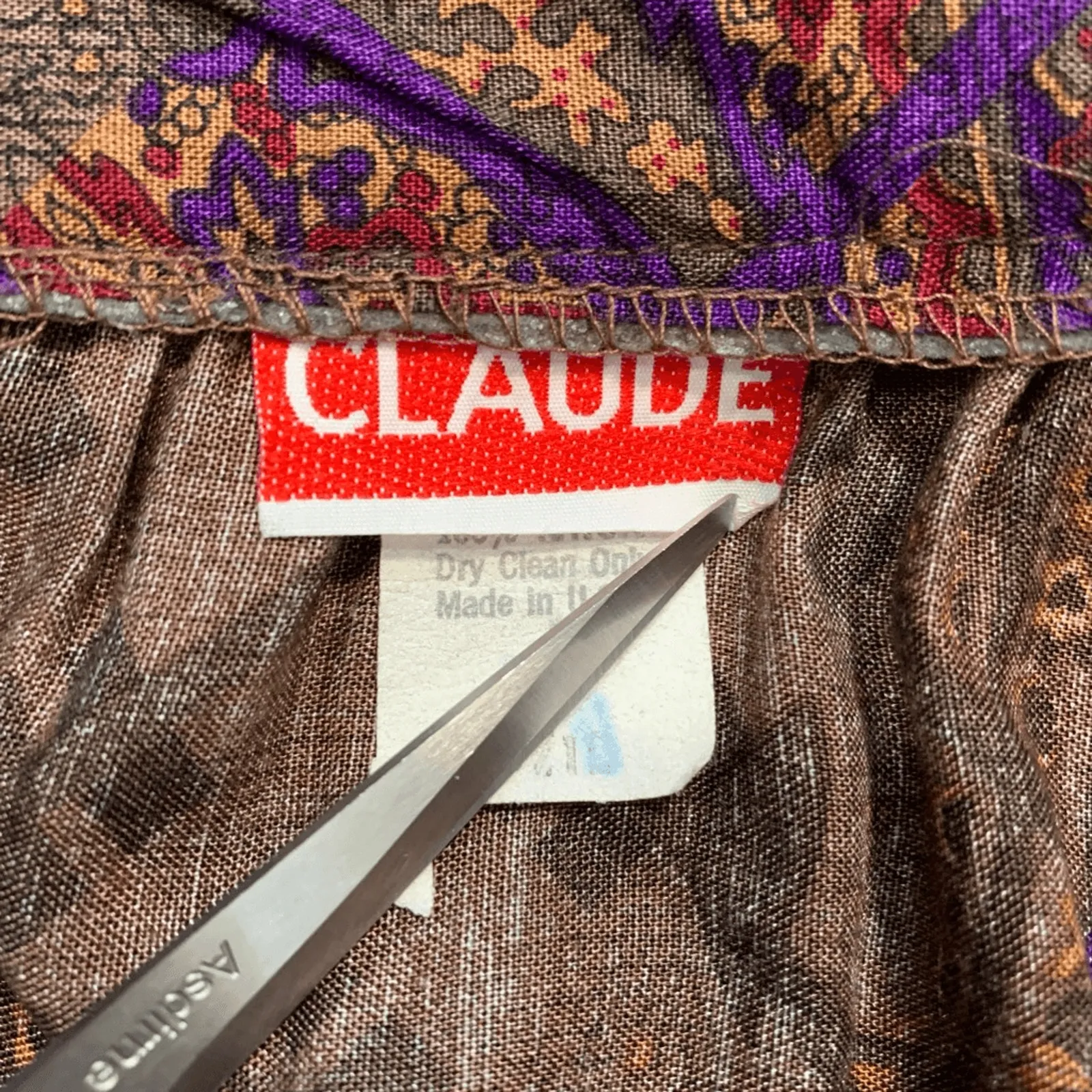 Vintage 90s Rayon Midi Skirt Taupe Purple Paisley Lattice Plaid Print High Waist Tan Size 12 - Image 7