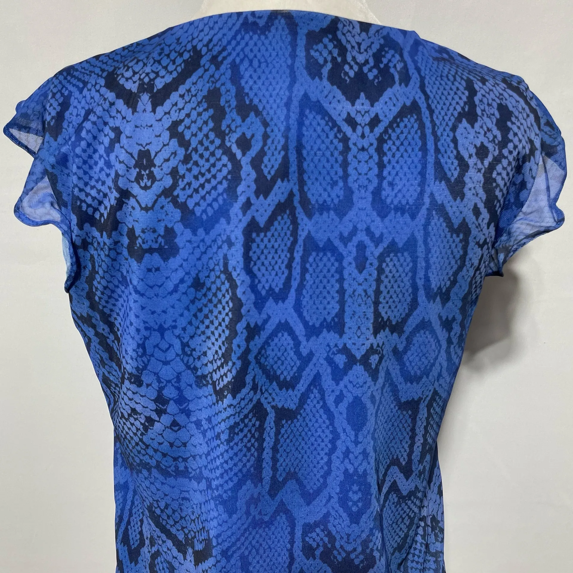 New G by Giuliana Snake Print Mesh Flutter Cap Sleeve Top Aria Blue Size XS - Image 13
