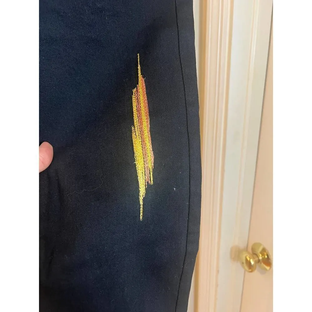PERI.A Black Gold Digger Embroidered Stretch Denim Jeans Women Sz. 25 Black - Image 5