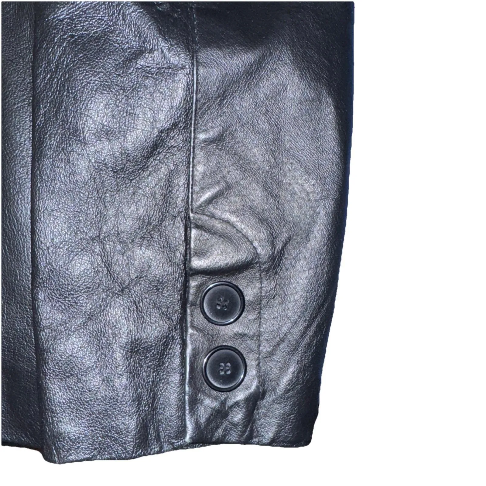 VTG‎ 90S Newport News Genuine Leather Pockets Blazer Jacket Black  Retro Size 4 - Image 4