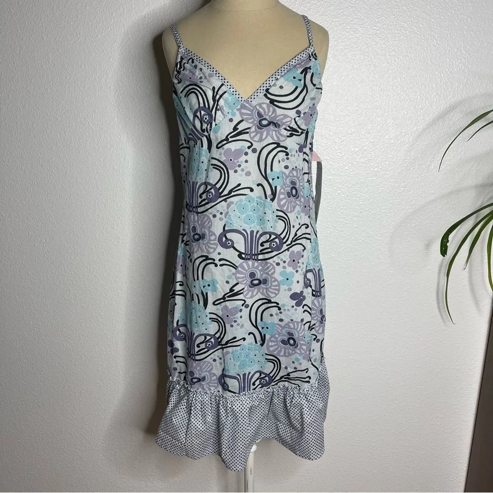 NWT Nolita Size Small 100% Cotton Midi Dress Floral Tropical Print Blue Purple - Image 2