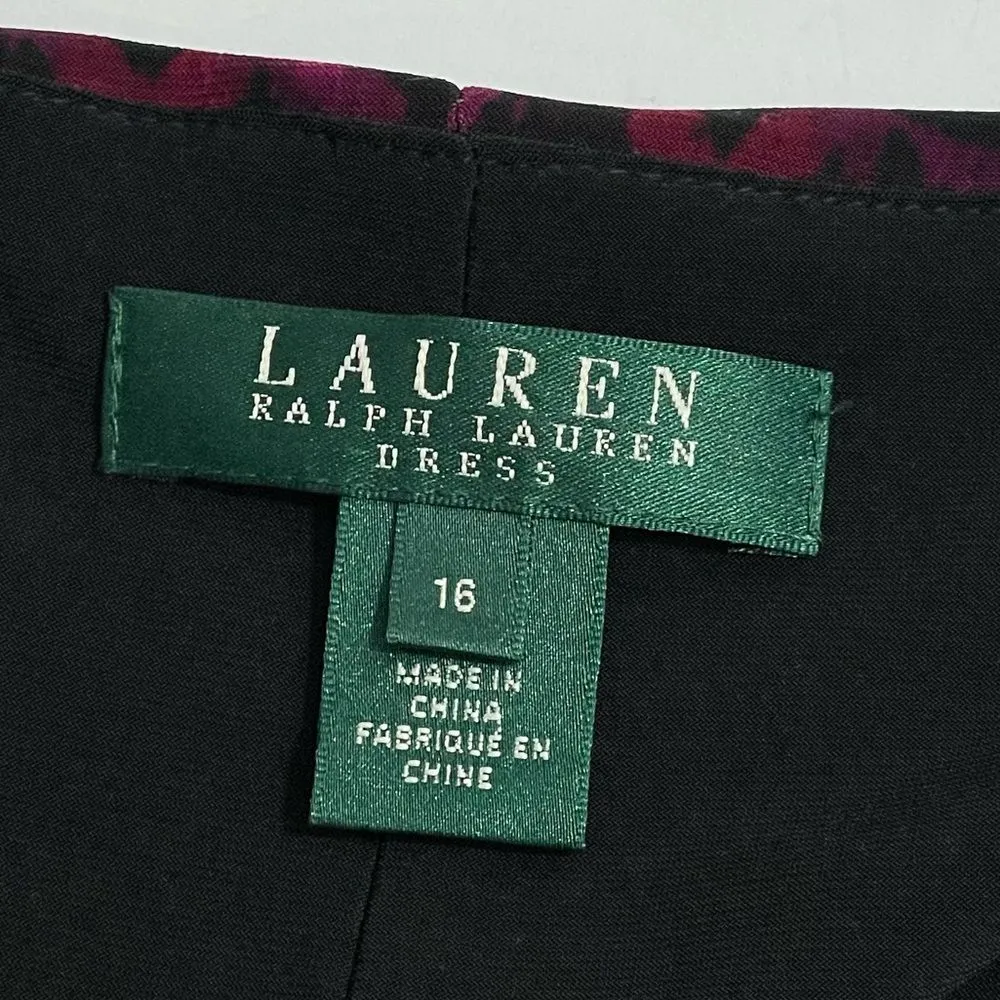 Lauren Ralph Lauren Burgundy Geo Print Twist Front Boat Neck Cap Sleeve Dress 16 - Image 4