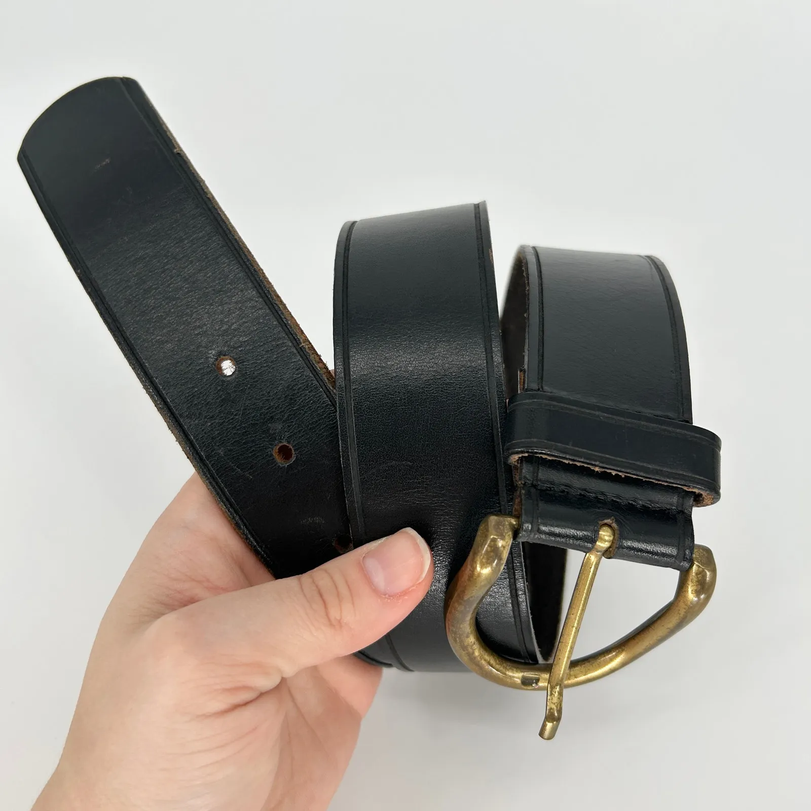 Vintage THE LIMITED Genuine Leather Black Belt Womens Large Italian Gold Buckle - Image 2