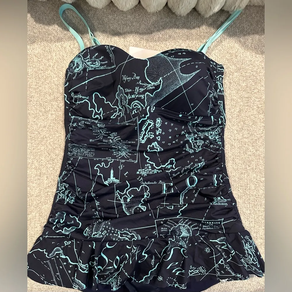 New with tags one piece swimsuit| vintage map/ sweetheart it’s cup size 4 blue - Image 2