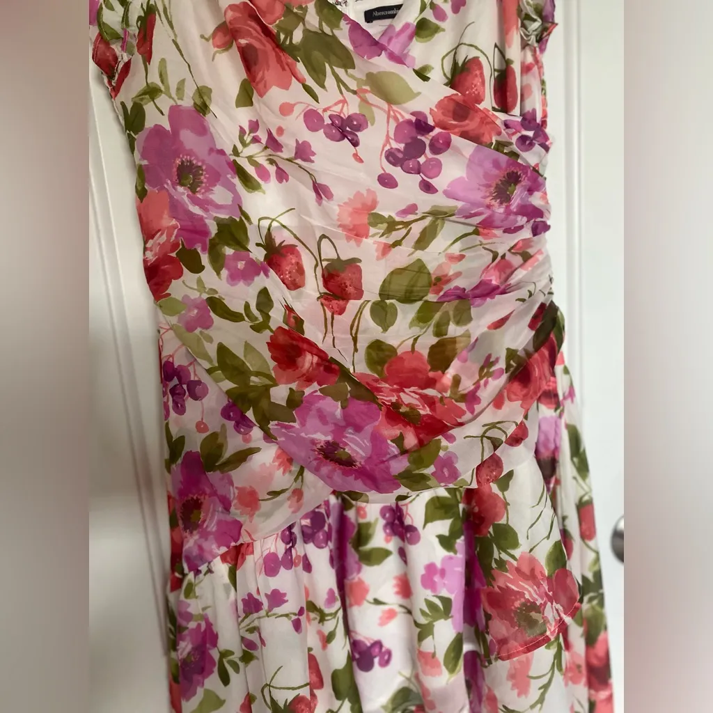 Abercrombie & Fitch Floral High Low Dress - Pink and Green Size LT - Image 3