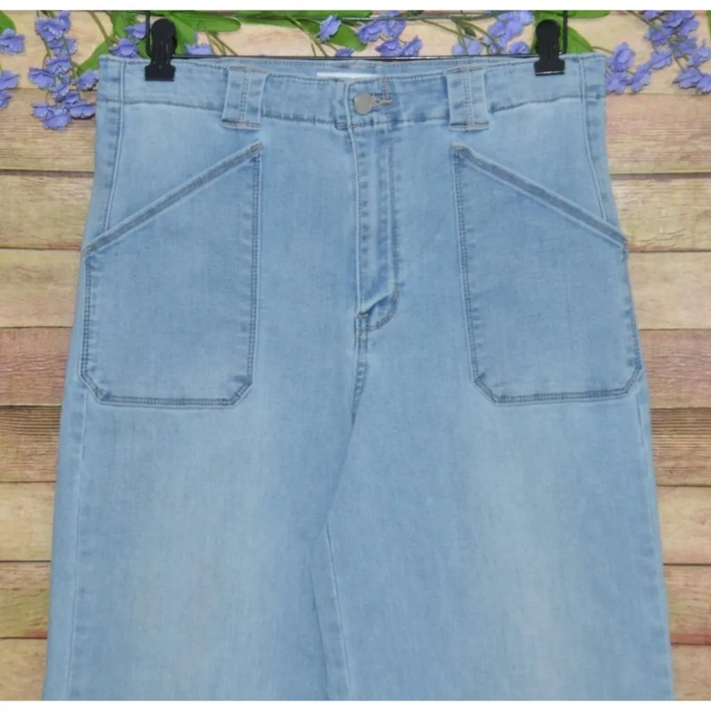 JBD Just Black Denim Ladies 30 Patch Pocket Light Wash Wide Leg Jeans High Rise Blue - Image 2