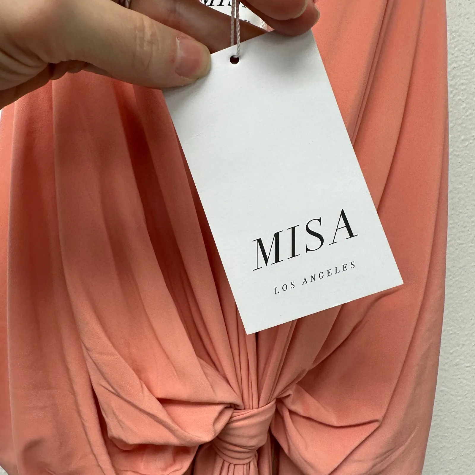 Misa Los Angeles Domino Draped Mini Dress in Apricot Pink XS - Image 5