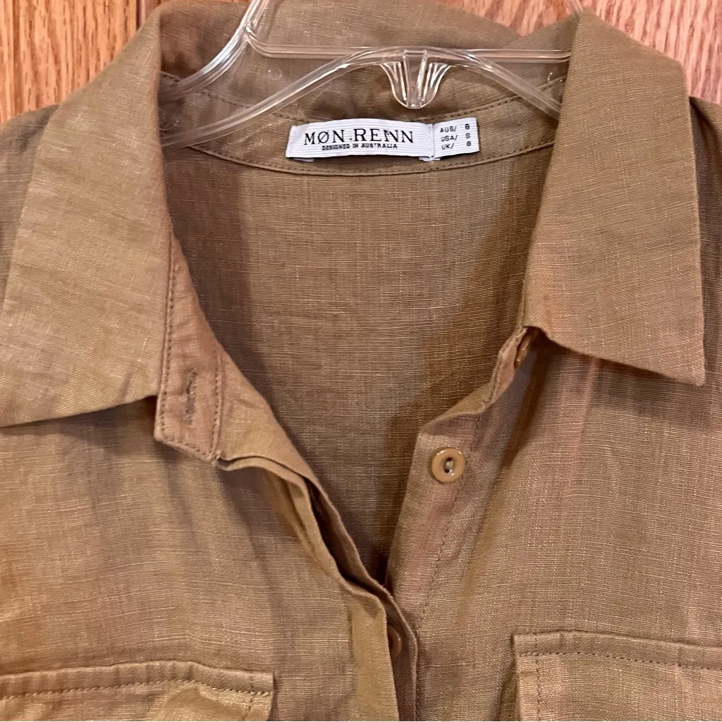 Møn Renn x Anthropologie Lela Linen Sleeveless Utility Romper Green Size Small - Image 10