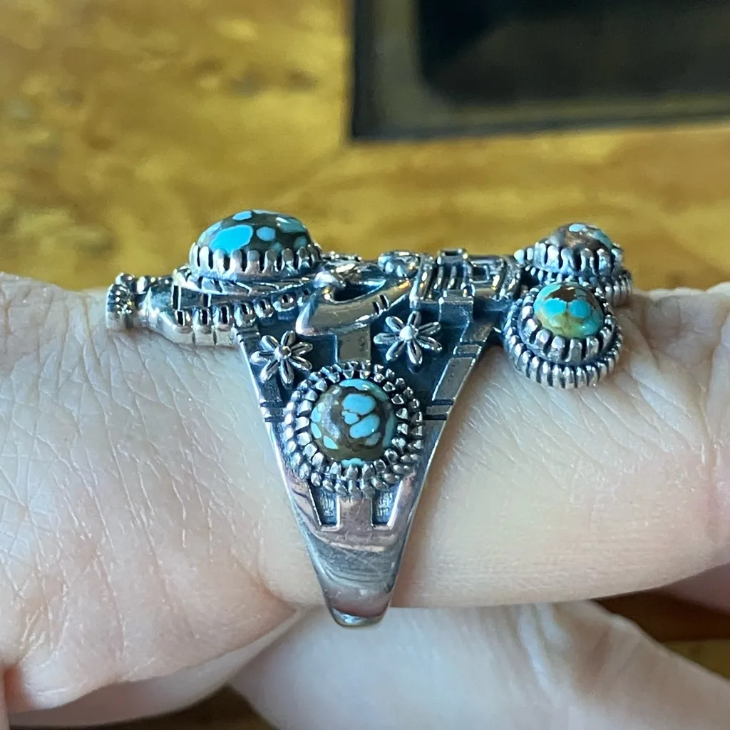 Matrix Turquoise Kachina Doll Ring Size 9 Silver - Image 3
