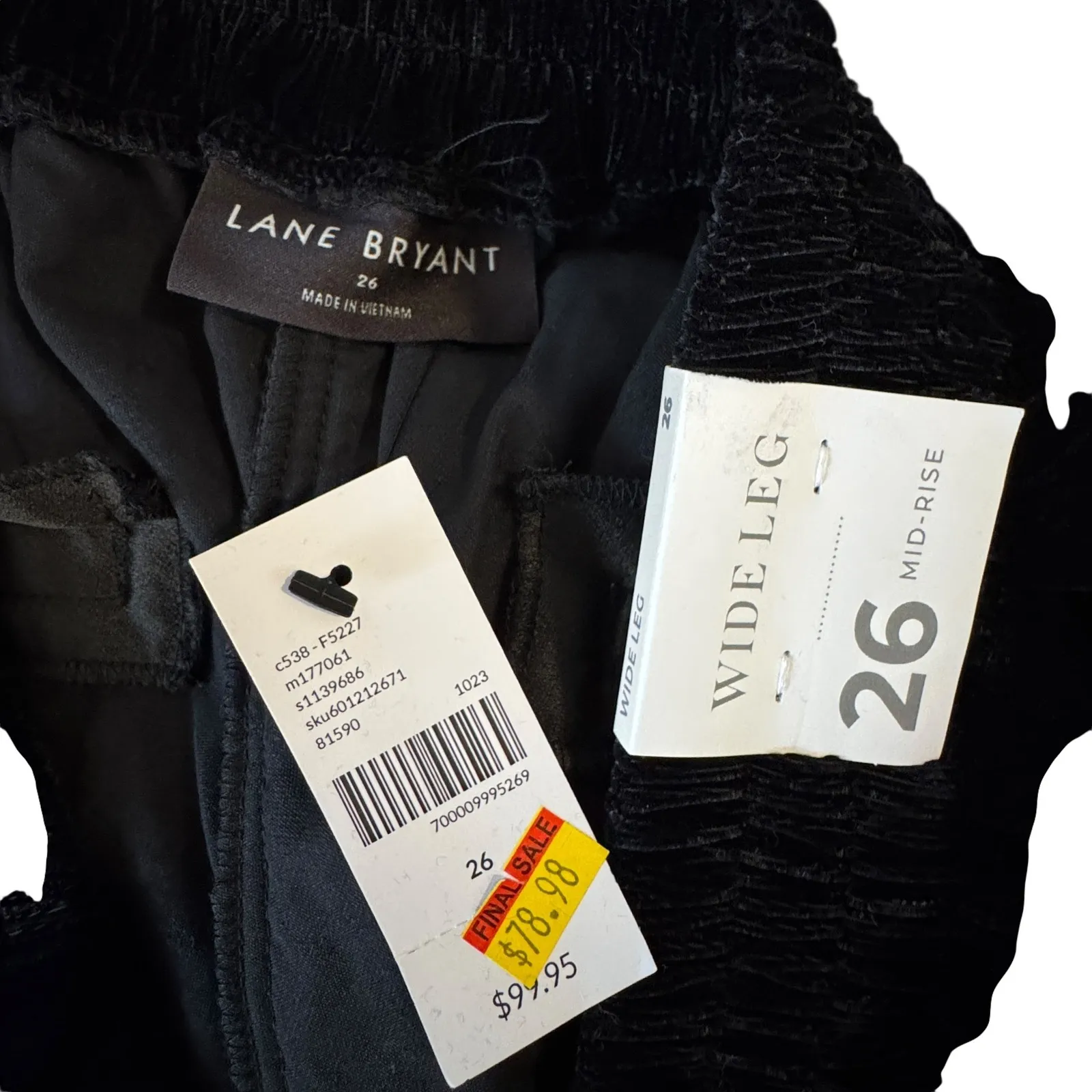 Lane Bryant Velvet Wide Leg Pants 26 Black Mid Rise Luxe Stretch Evening Trouser - Image 3