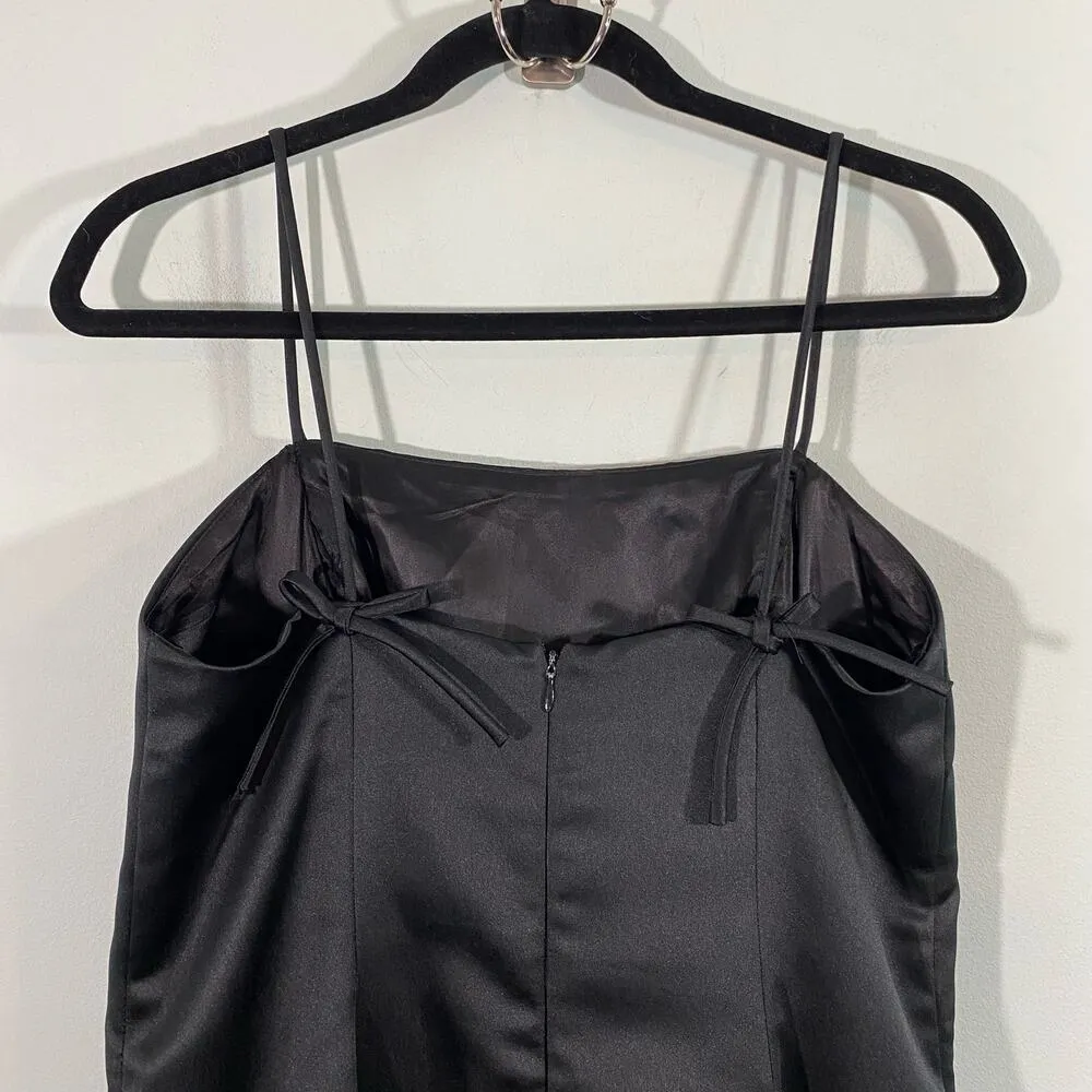 Vtg Scott McClintock Black Satin Spaghetti Strap Bow Accents Maxi Dress Size 14 - Image 5