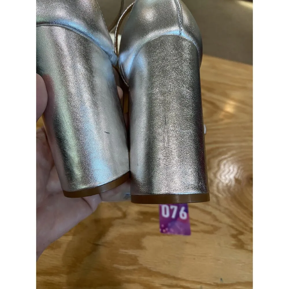 Schutz Women's 11 B Silver Leather Ankle Strap Buckle Open Toe Block Heel - Image 5