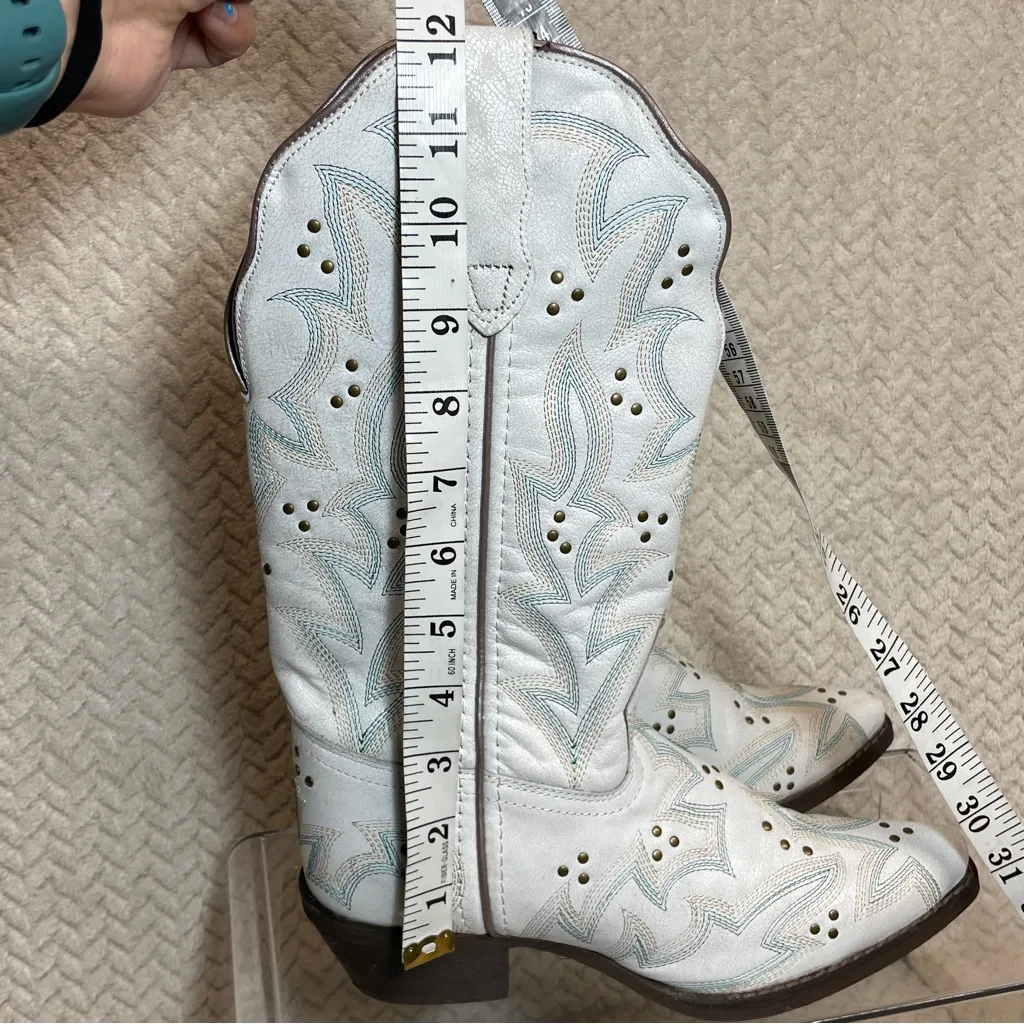 Laredo Women's White Leather Adrian Western Wide Calf Cowgirl Boots Size 7 - Image 10