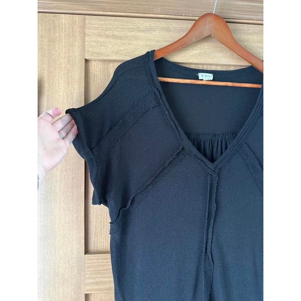 POL V-Neck Short Sleeve Knit Sweater Shirt Black Women’s size Small​ - Image 2