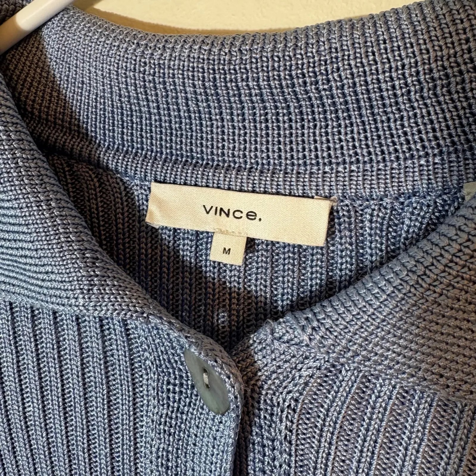 Vince Blue Ribbed Knit Button Front Cardigan Collared‎ Sweater Medium - Image 3