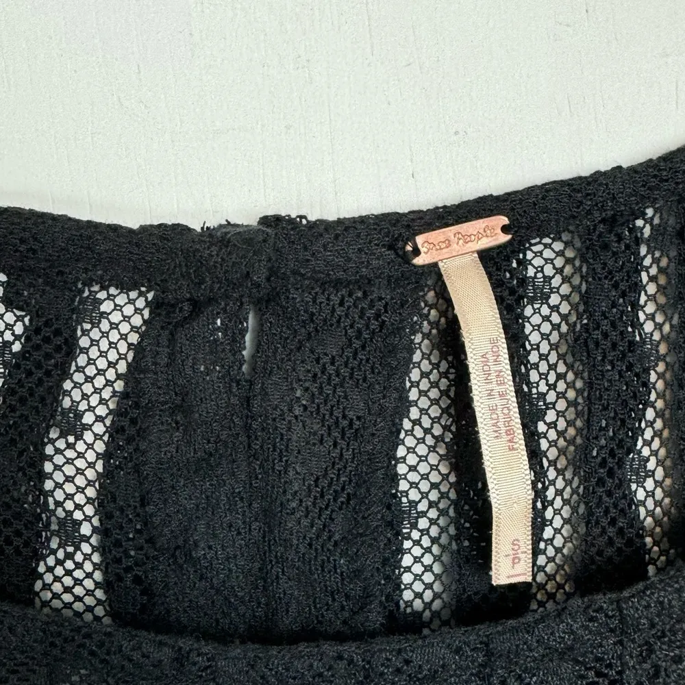 Free People Black Lace Mesh Tunic Top Sz Small Dot Ruffle Floral - Image 12