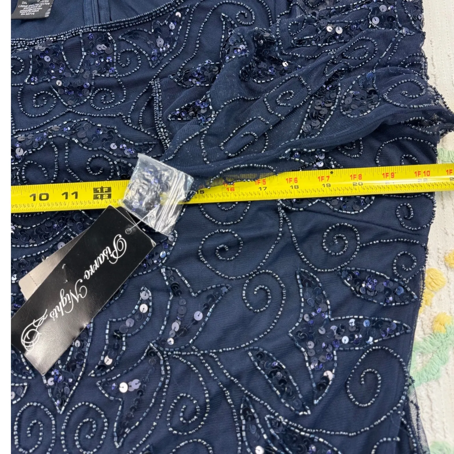 Pisarro Nights Navy Beaded Sequin Gown 16Dress 3/4 Sleeve Formal Evening Wedding Blue Size undefined - Image 8