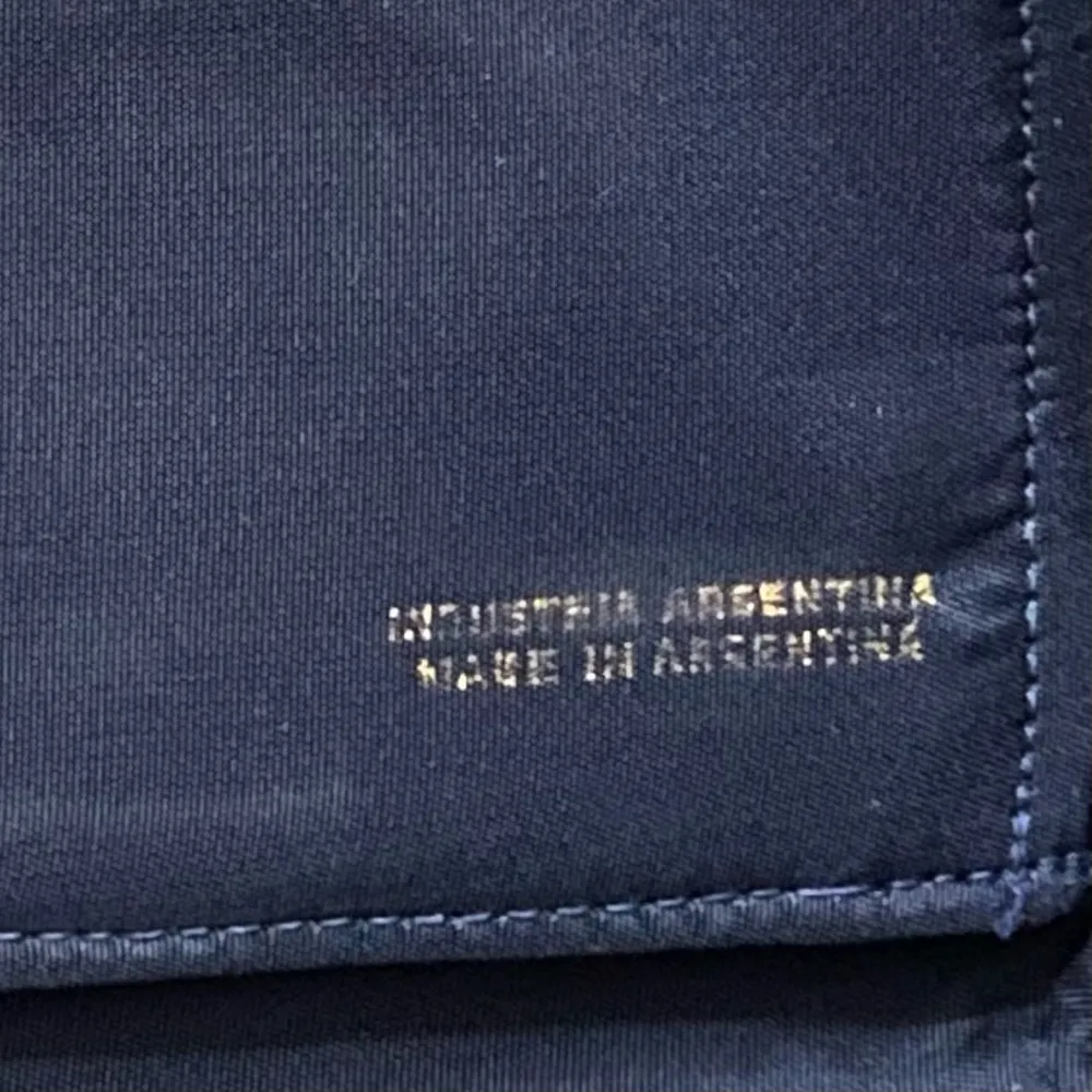 Vintage INDUSTRIA ARGENTINA Navy Midnight Blue Suede Clutch Quilted Chain Bag - Image 16