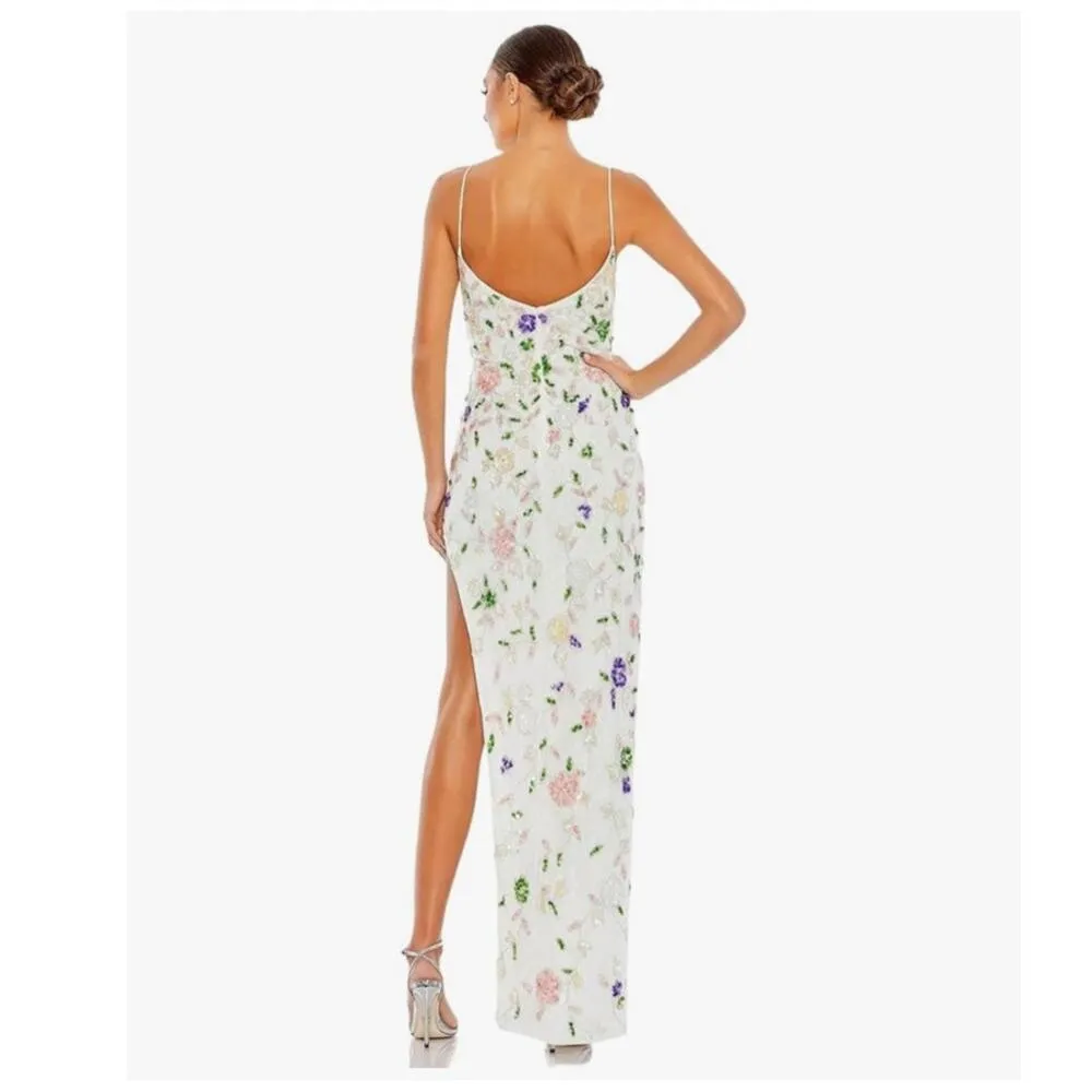 Mac Duggal NWT Size 4 10893 White Multi Embellished Lace Sleeveless V Neck Gown - Image 3