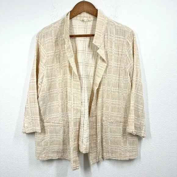 Eileen Fisher Size Large White Cream Organic Linen Cotton Blend Lightweight Coat - Image 2