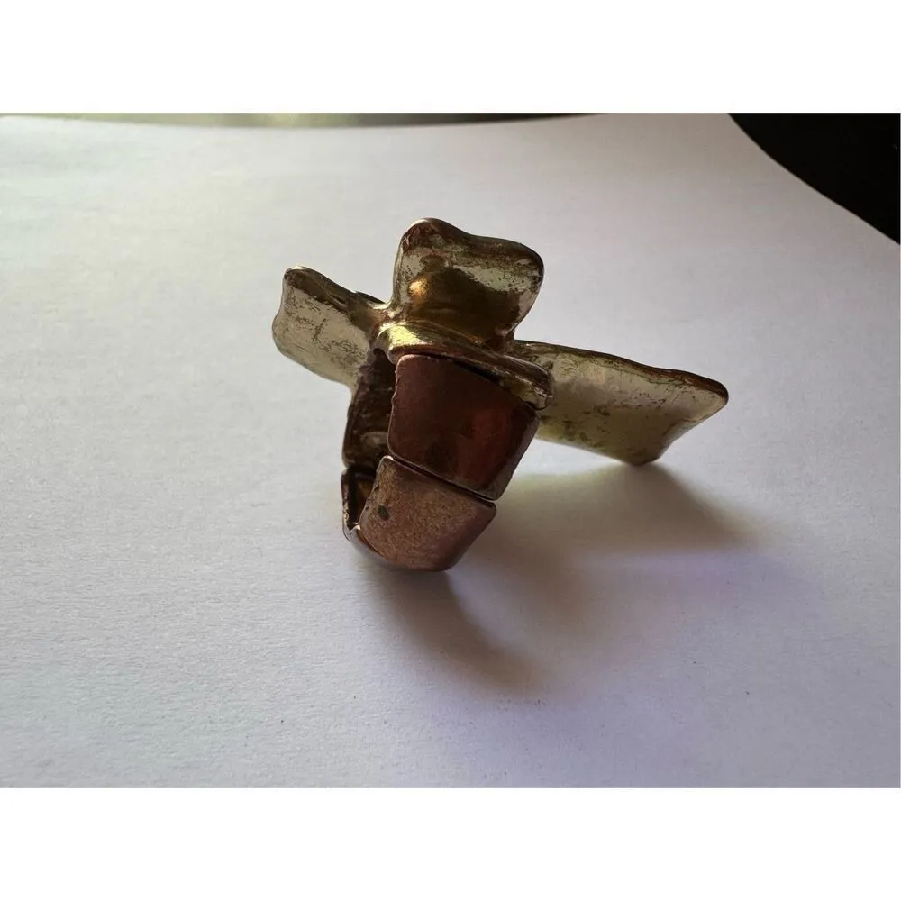 Womens Y2K Vintage Chunky Cross Gold Silver Tone Stretchy Cross Ring Western - Image 4