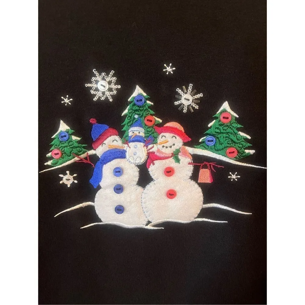 Breckenridge Womens Petite Medium Black Top Holiday Snowman Xmas(1637) - Image 2