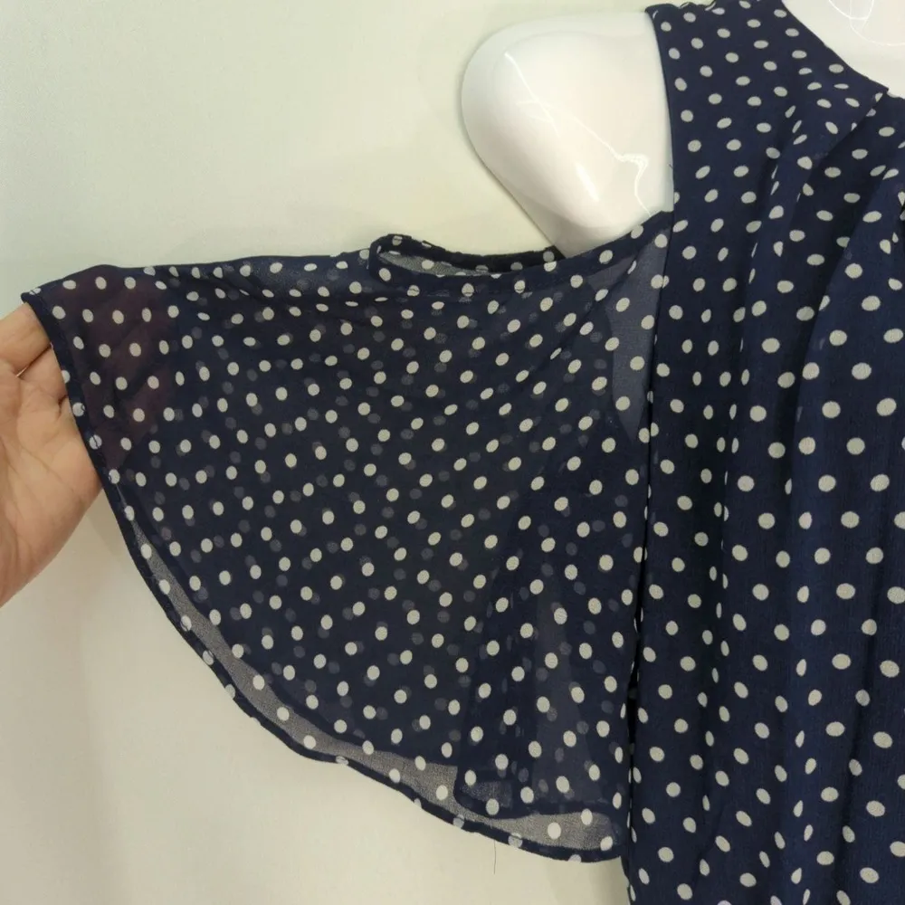 Calvin‎ Klein Women's Belted Polka Dot Peasant Dress Blue Size 2 - Image 3
