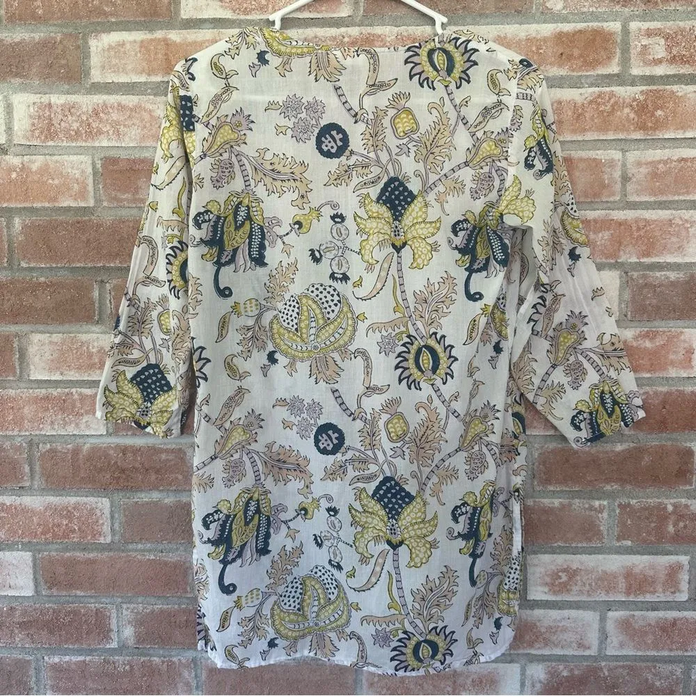Roller Rabbit Tunic 3/4 Sleeve Shirt Cotton Paisley Women’s XS White Pastel - Image 9
