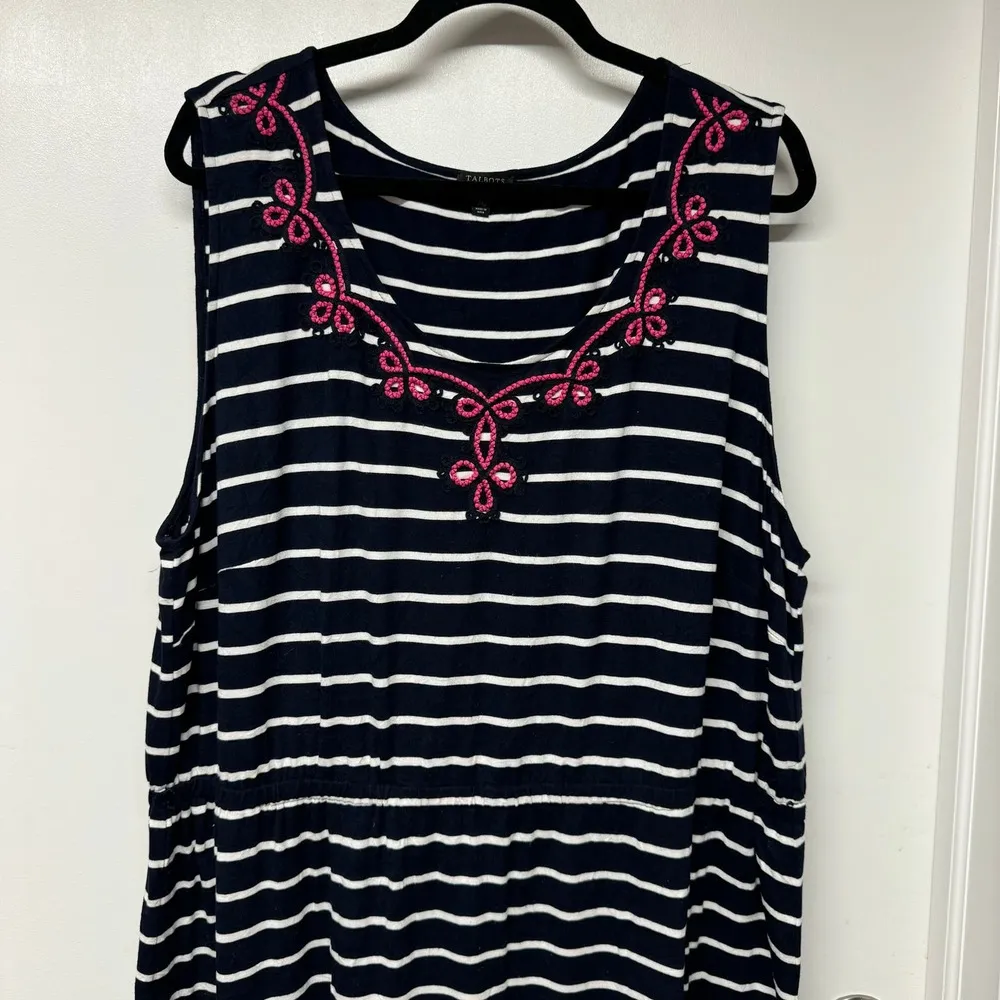 Talbots Embroidered Blue Sleeveless Stripe Jersey Maxi Dress Womens 3XP Petite - Image 3
