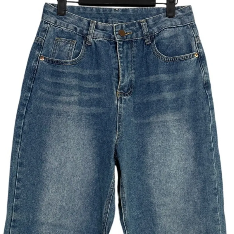 Evis Vintage Straight Wide Leg Mid Rise Full Length Casual Denim Jean Zip 8 Blue - Image 2